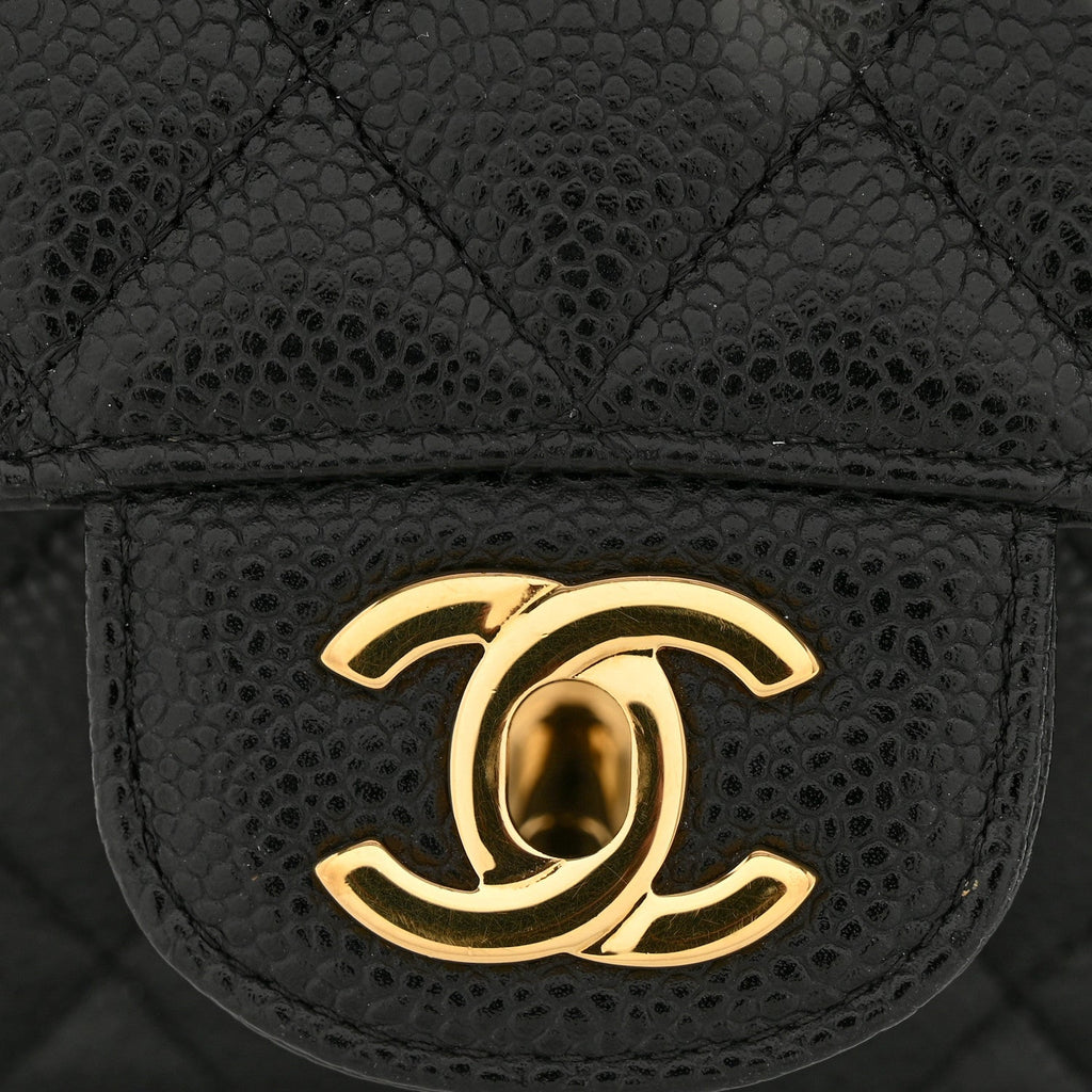 Caviar Quilted Medium Double Flap Black