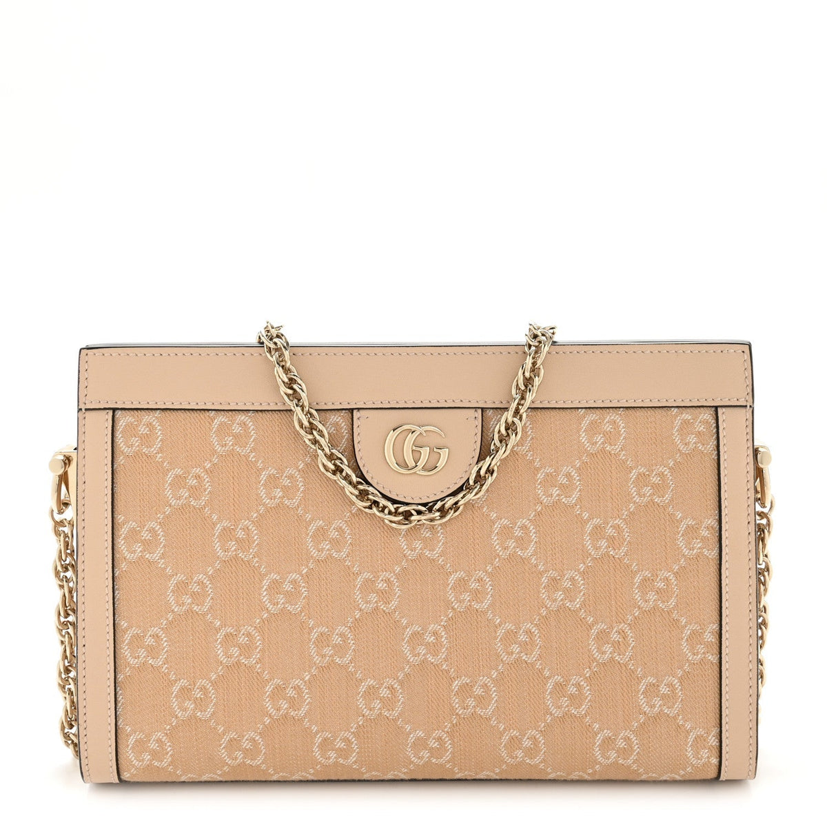 Denim Calfskin GG Monogram Small Ophidia Chain Shoulder Bag Light Beige