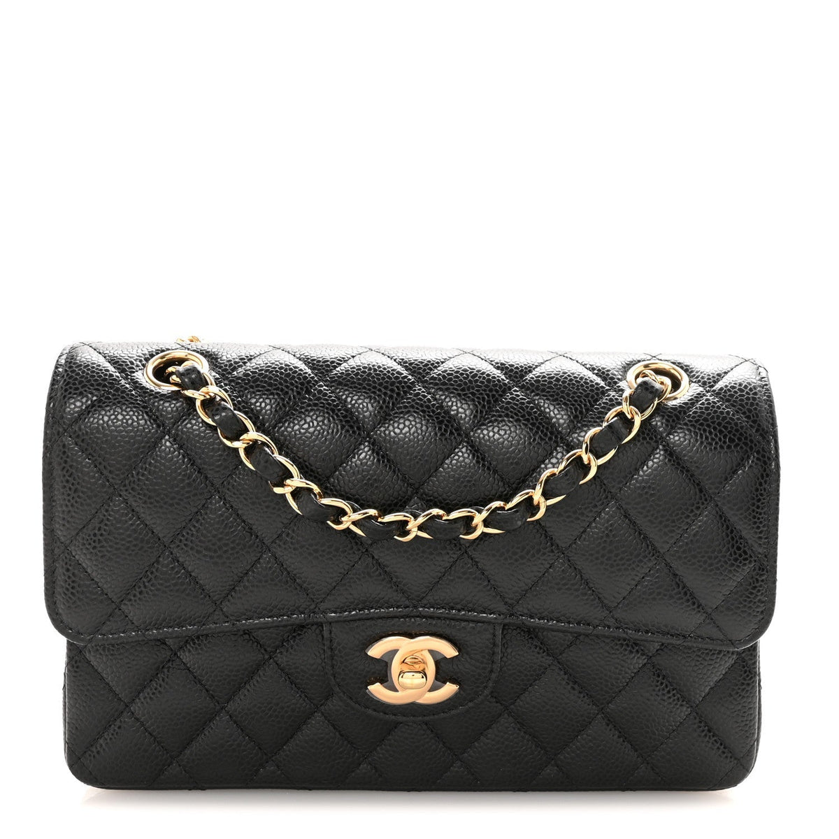 Caviar Quilted Small Double Flap Black