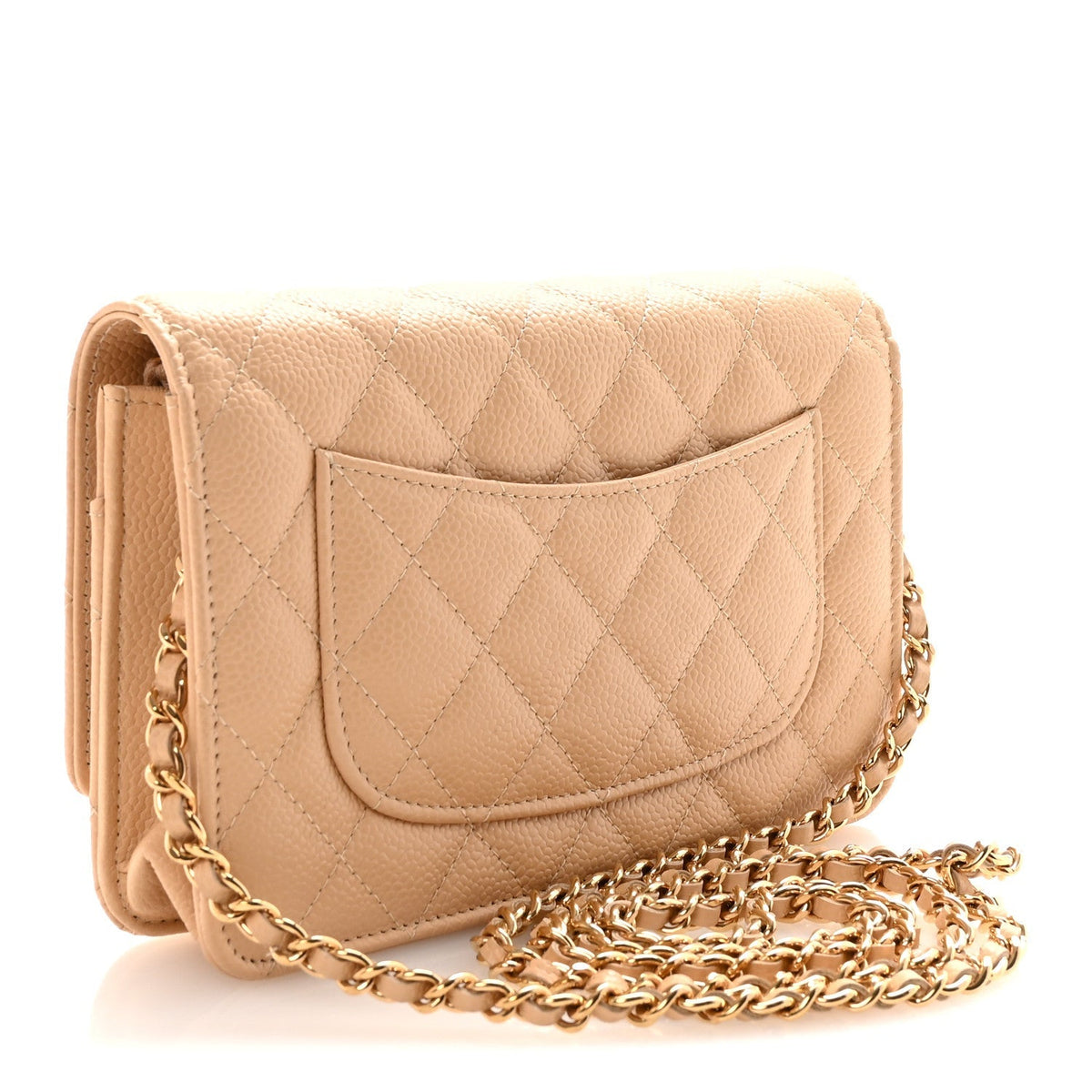 Caviar Quilted Wallet on Chain WOC Beige