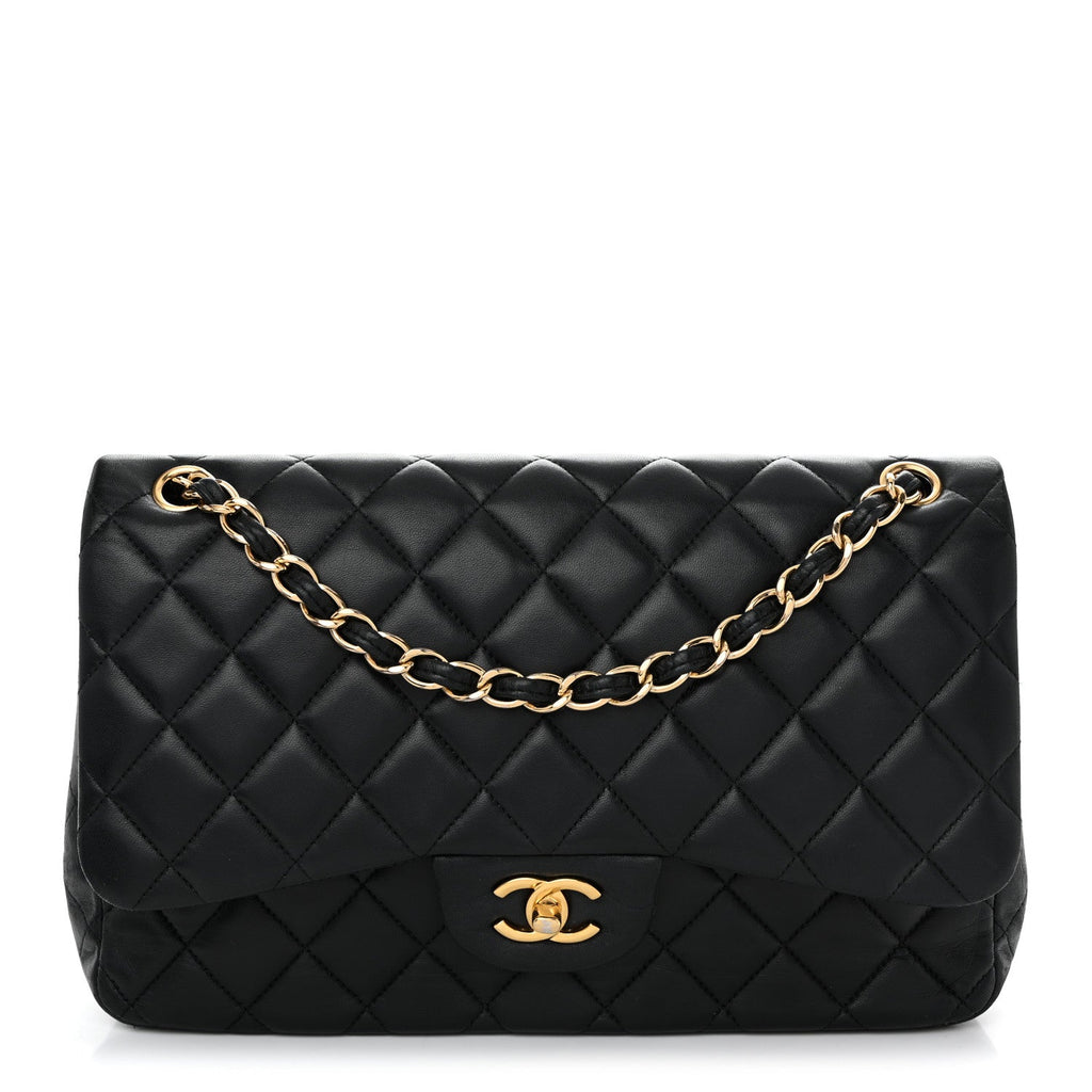 Lambskin Quilted Jumbo Double Flap Black