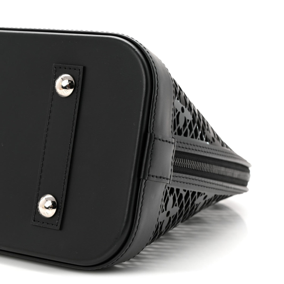 Patent Calfskin Laced Monogram Alma PM Black