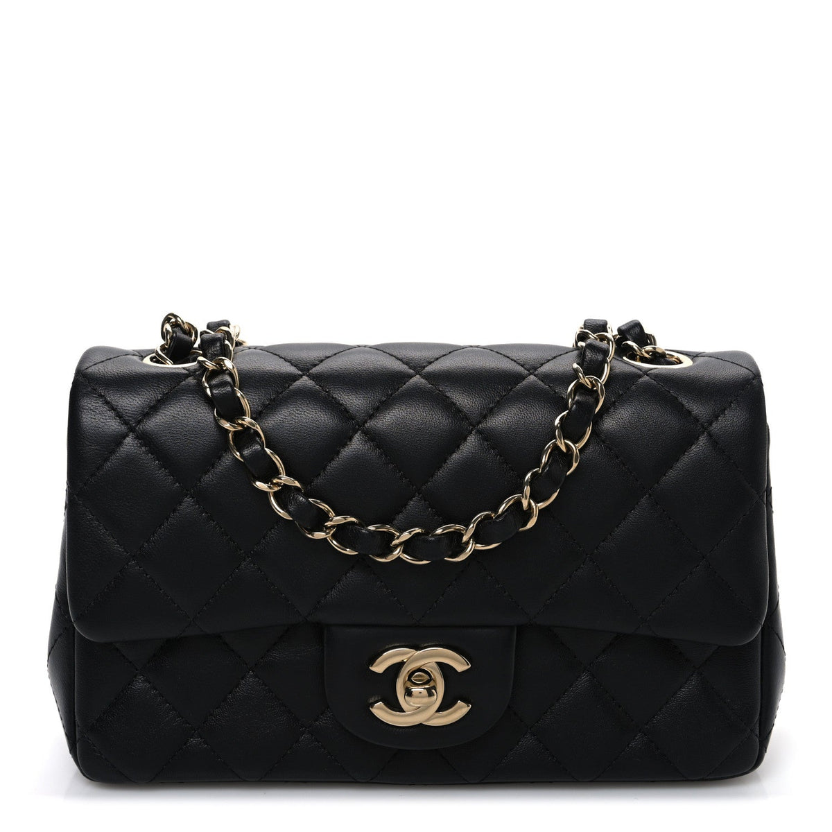 Lambskin Quilted Mini Rectangular Flap Black