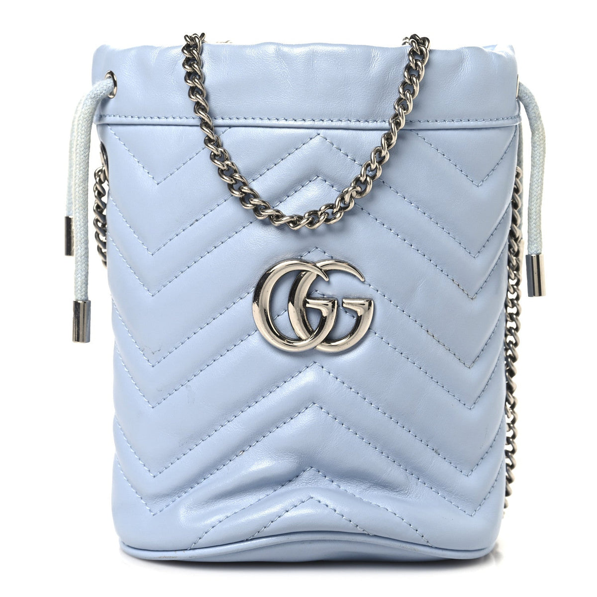 Calfskin Matelasse Mini GG Marmont 2.0 Bucket Bag Porcelain Light Blue