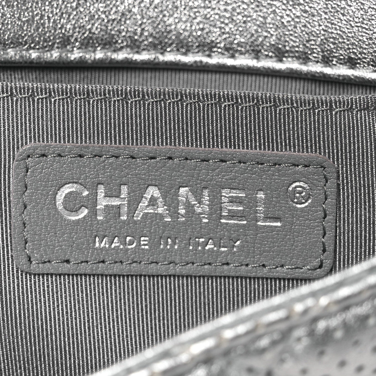 Metallic Lambskin Perforated Mini Rectangular Flap Silver