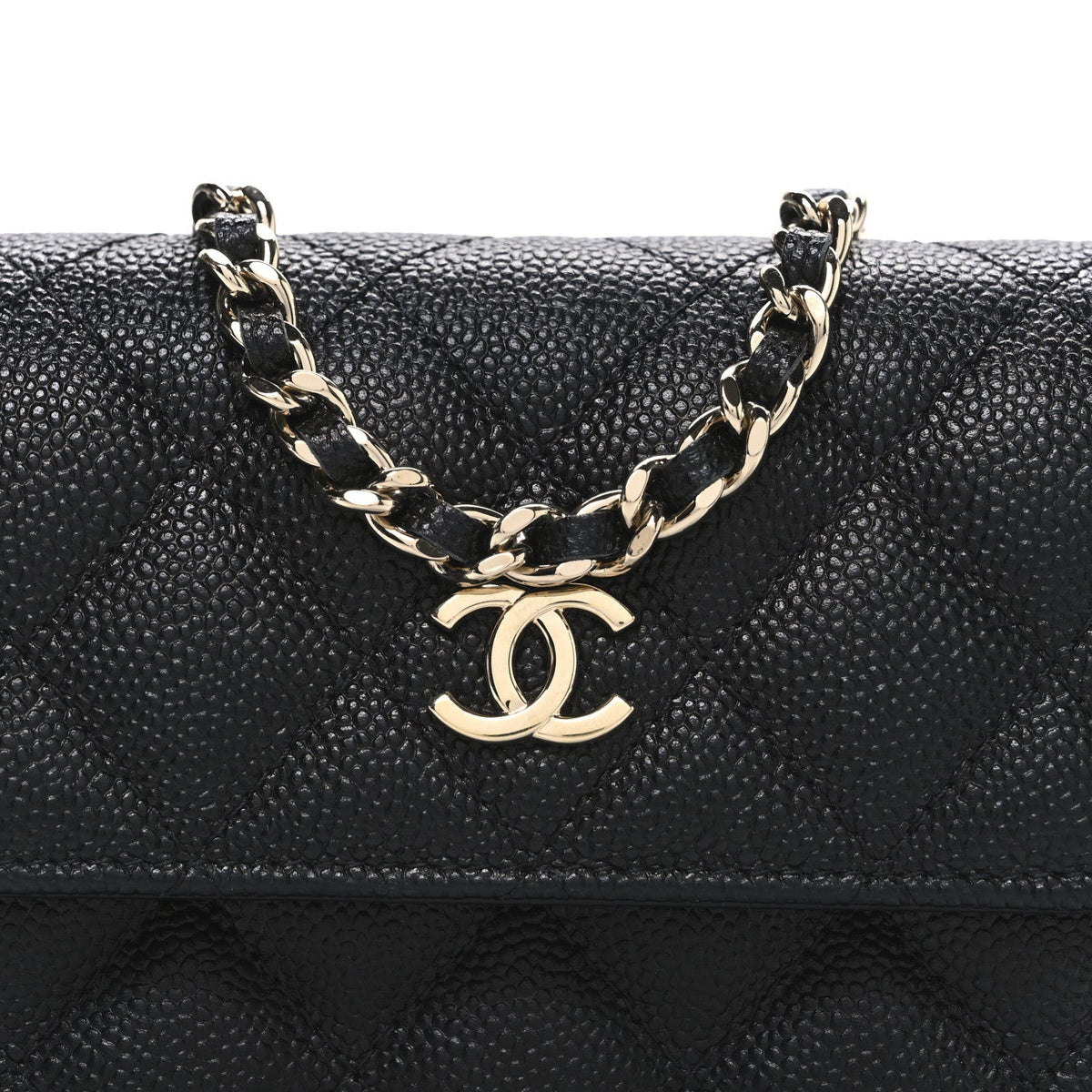 Caviar Quilted Mini Ribbon Wallet On Chain WOC Black