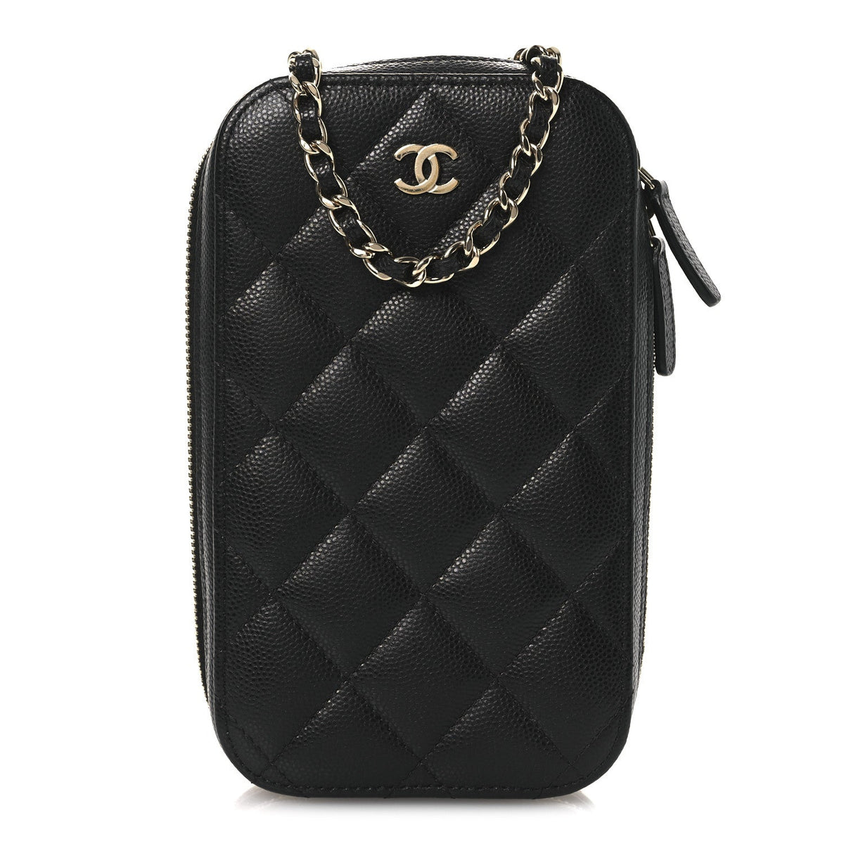 Caviar Quilted Phone Holder Wallet On Chain WOC Black
