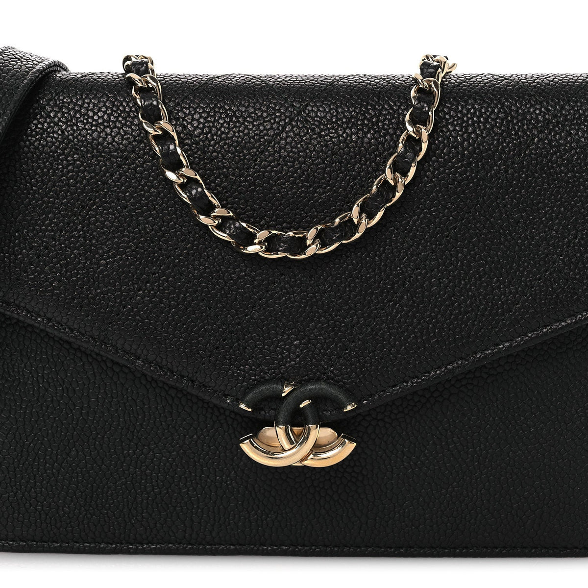 Grained Calfskin Quilted Cuba Wallet On Chain WOC Black