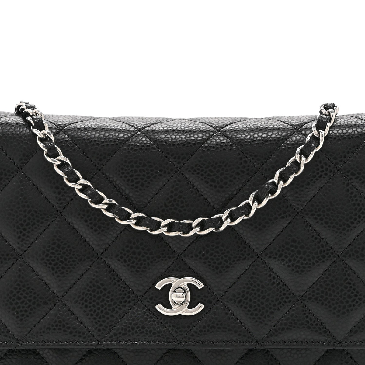 Caviar Quilted CC Turnlock Wallet On Chain WOC Black