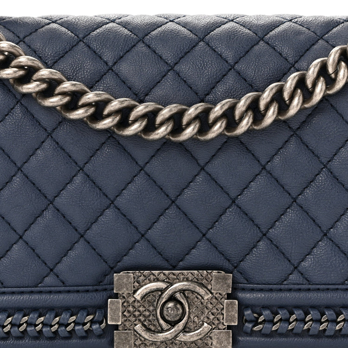Lambskin Quilted Medium Top Handle Boy Flap Blue
