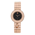 18K Rose Gold Diamond Bezel 32mm Charms Quartz Watch Black