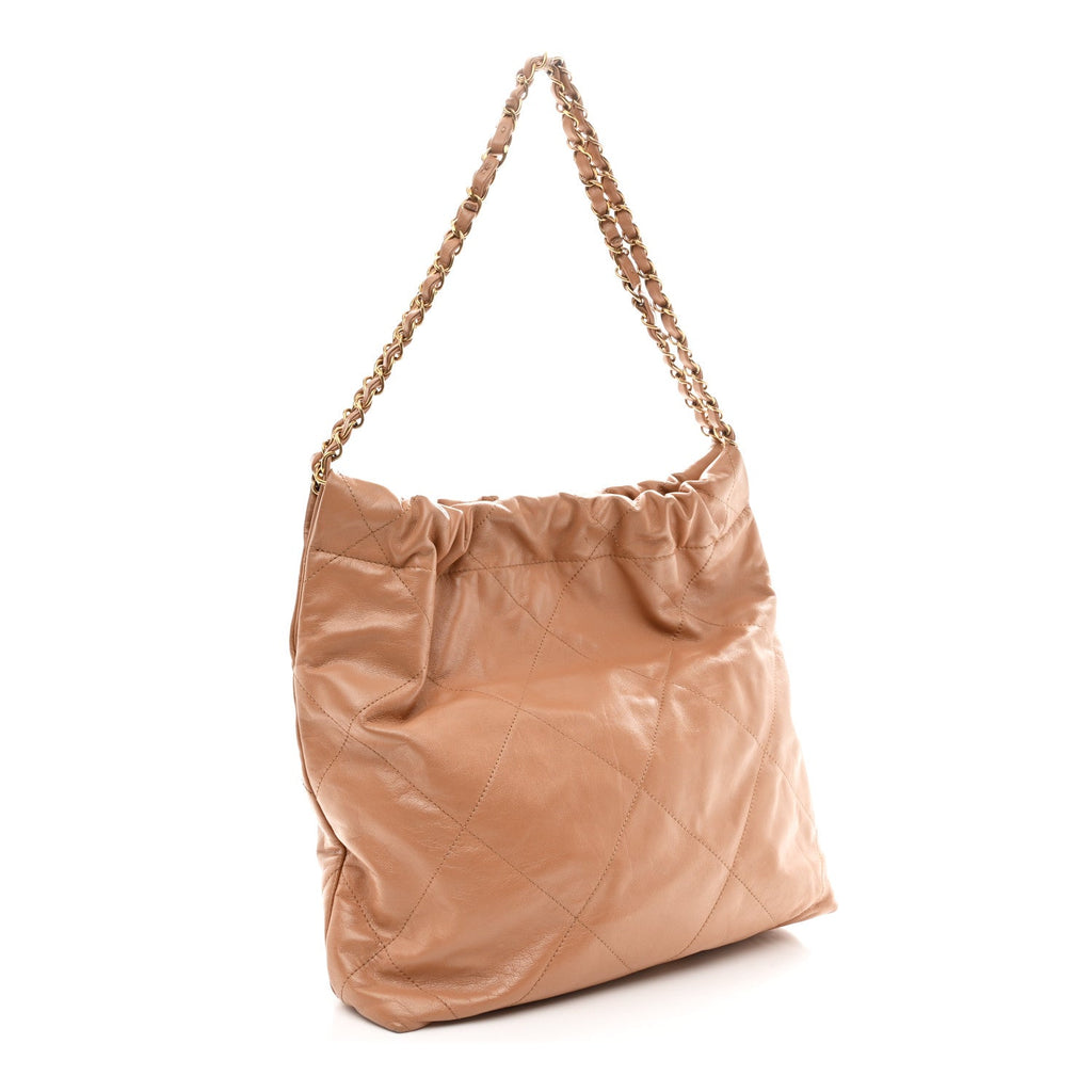 Shiny Calfskin Quilted Small Chanel 22 Beige