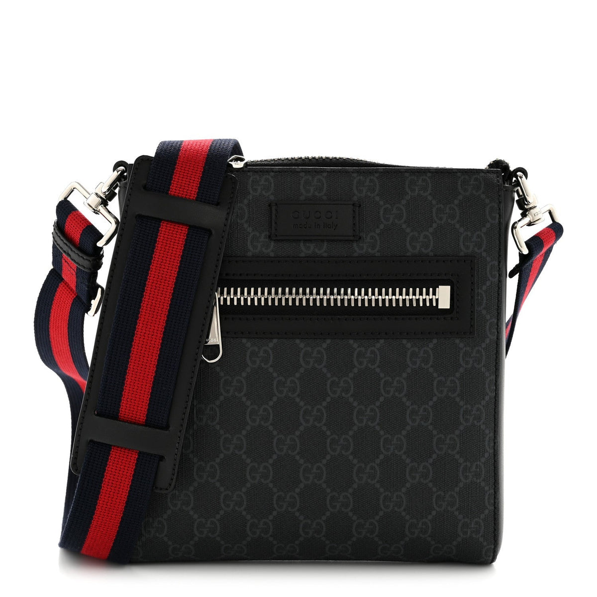 GG Supreme Monogram Web Small Flat Messenger Bag Black Grey