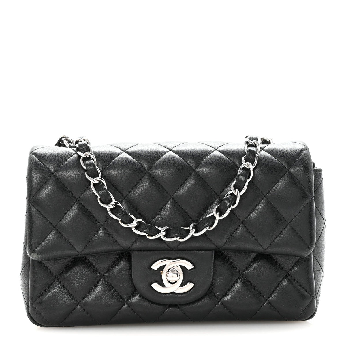 Lambskin Quilted Mini Rectangular Flap Black