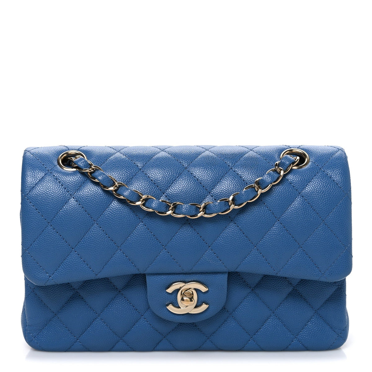 Caviar Quilted Medium Double Flap Blue