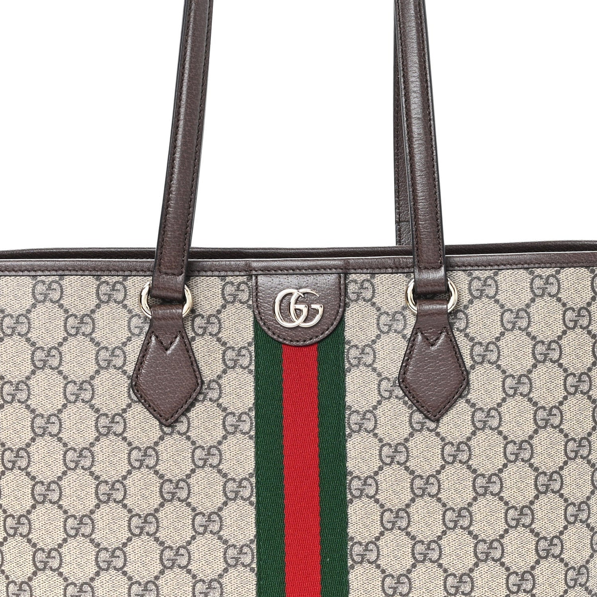 GG Supreme Monogram Textured Calfskin Web Small Ophidia Shoulder Tote Bag Beige Ebony New Acero