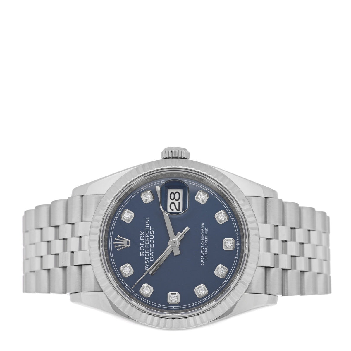 Stainless Steel 18K White Gold Diamond 36mm Oyster Perpetual Datejust Watch Bright Blue 126234