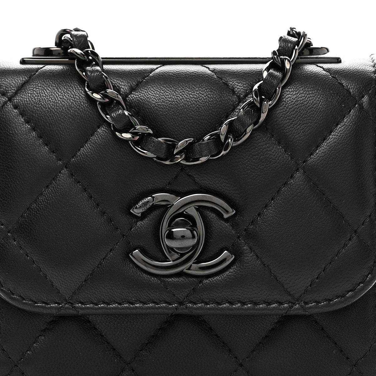 Lambskin Quilted Mini Trendy CC Clutch With Chain So Black
