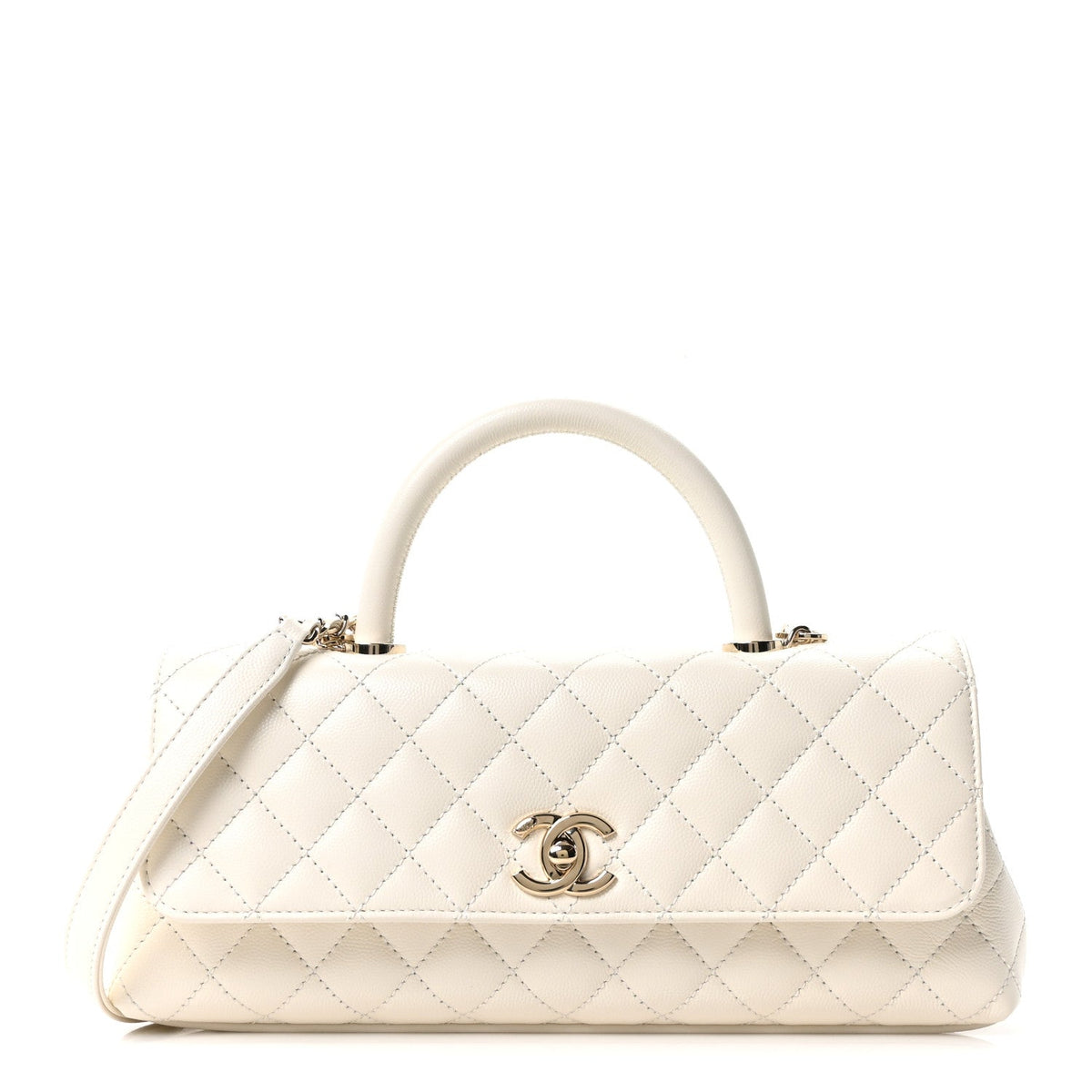 Caviar Quilted Maxi East West Coco Handle Flap White