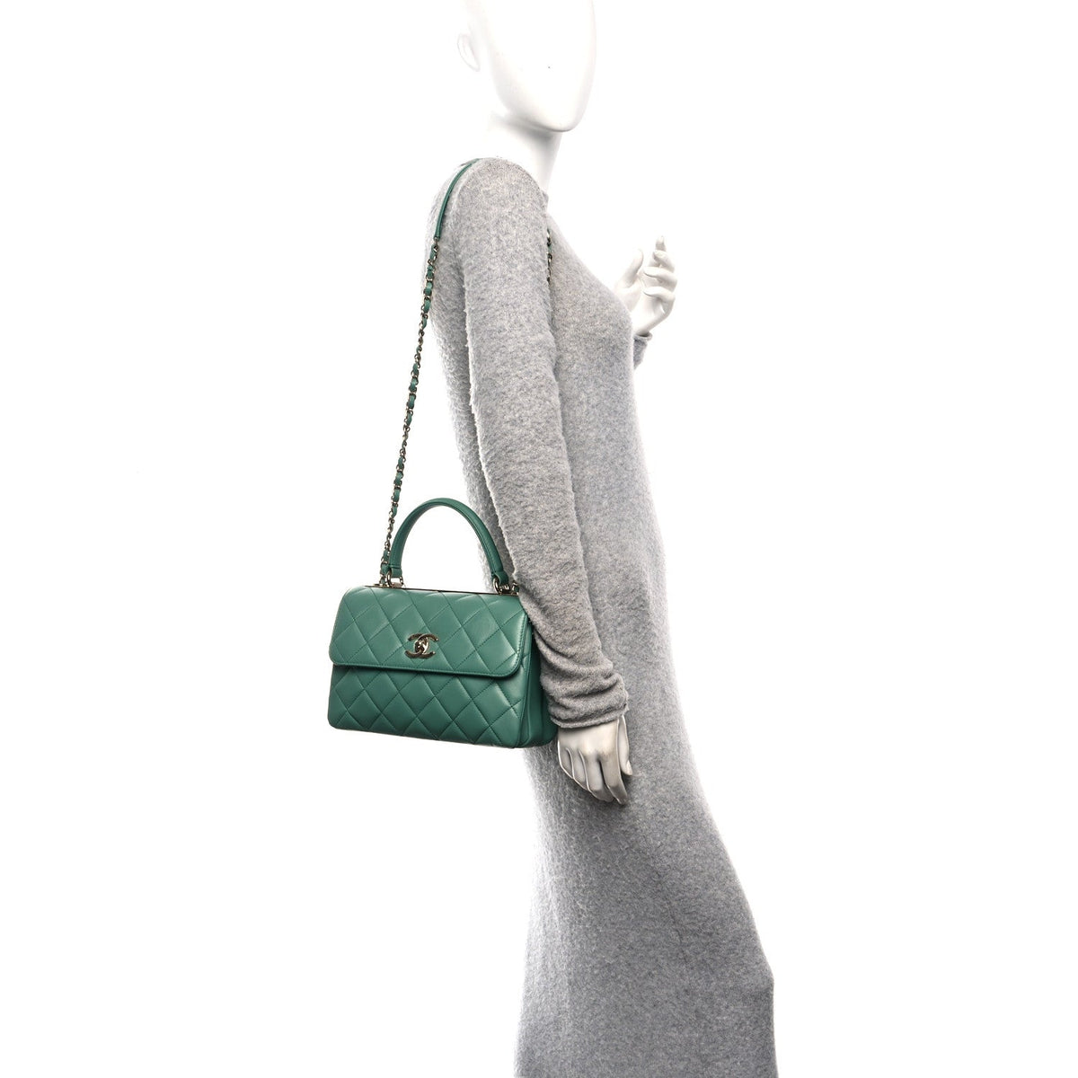 Lambskin Quilted Small Trendy CC Flap Dual Handle Bag Light Green