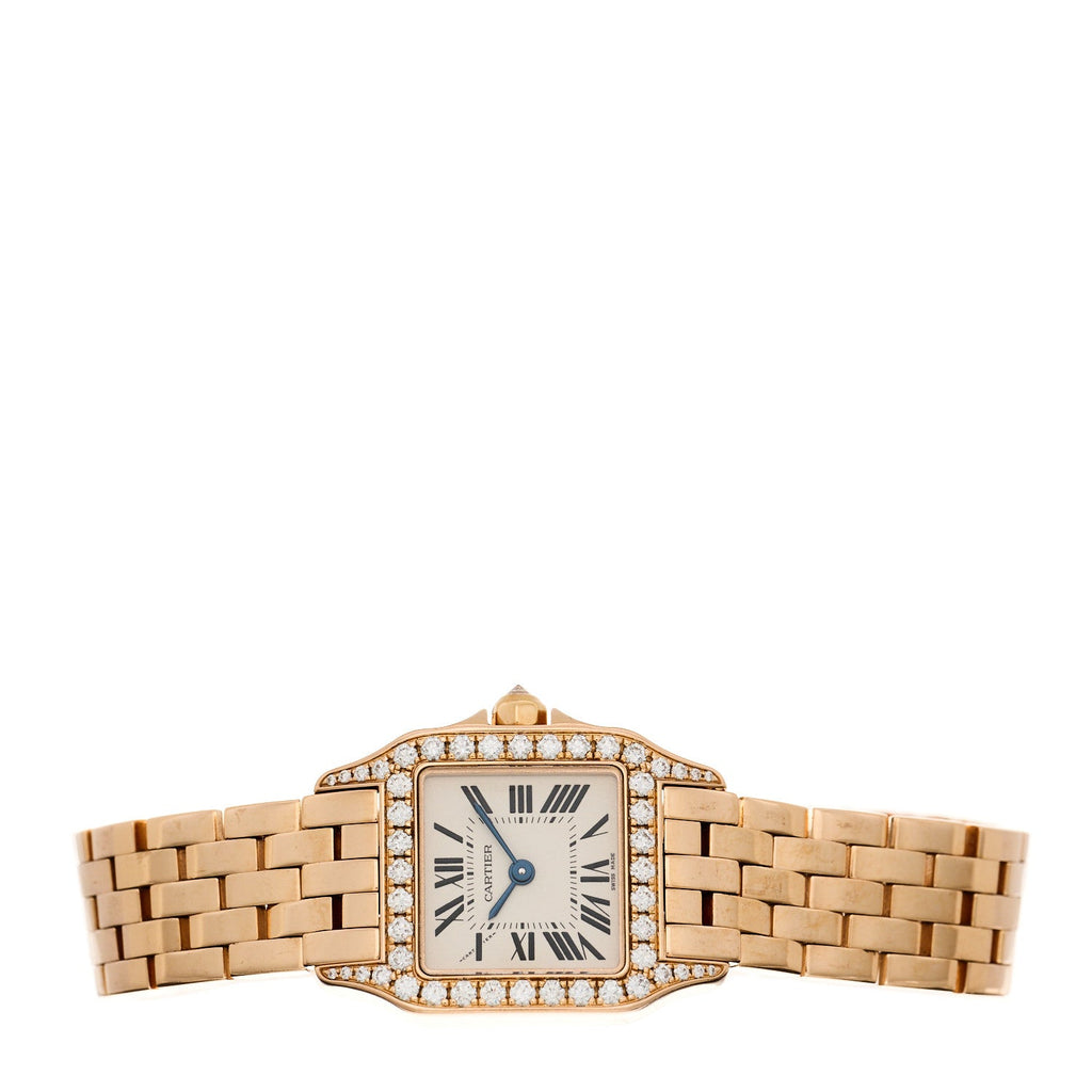18K Pink Gold Diamond Bezel 20mm Santos Demoiselle Quartz Watch