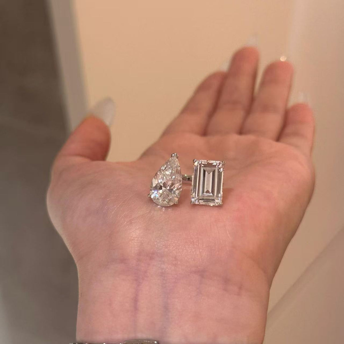 Pear shape Dual Stone Moissanite Ring