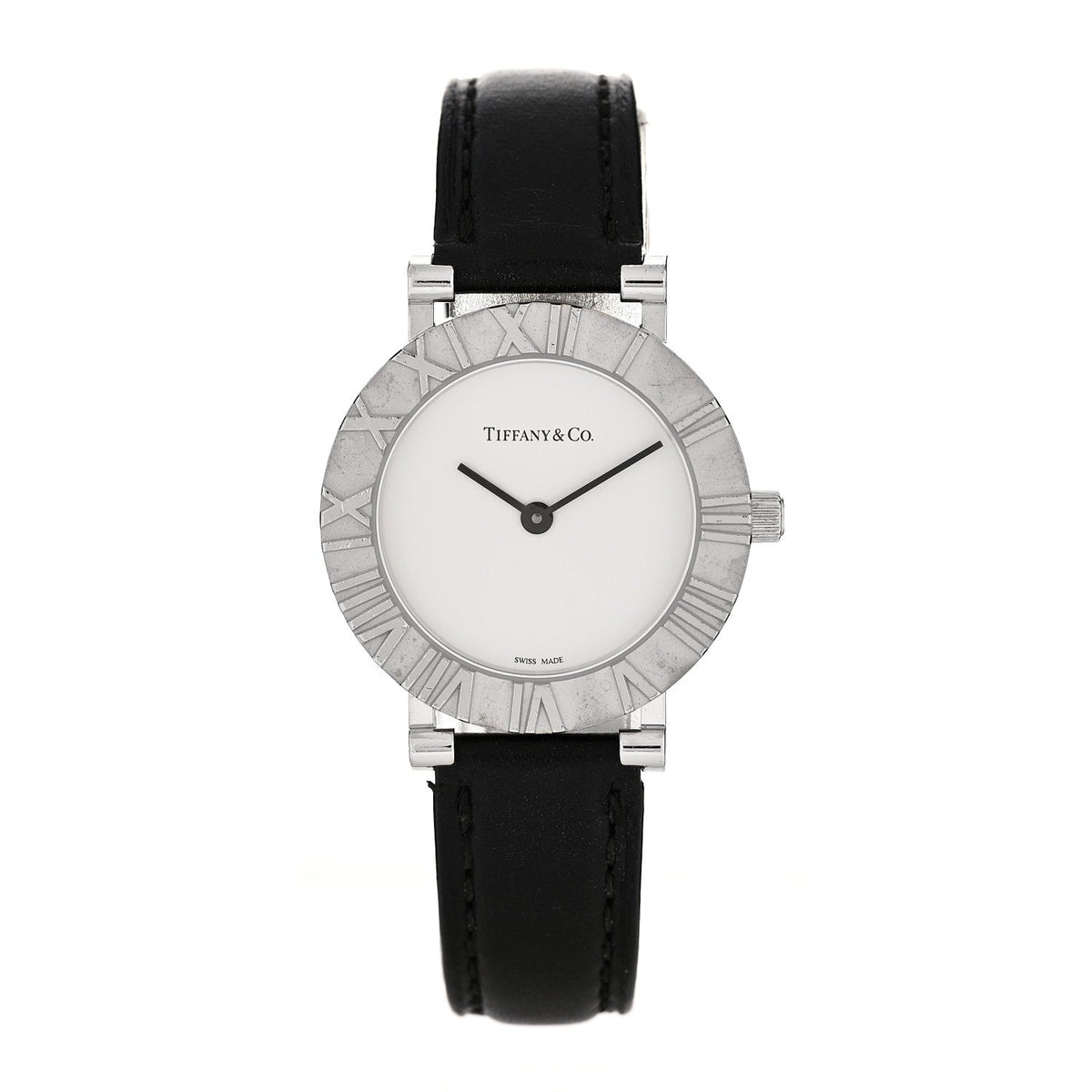 Sterling Silver Calfskin 29mm Atlas Quartz Watch Black