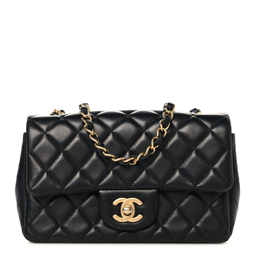 Lambskin Quilted Mini Rectangular Flap Black