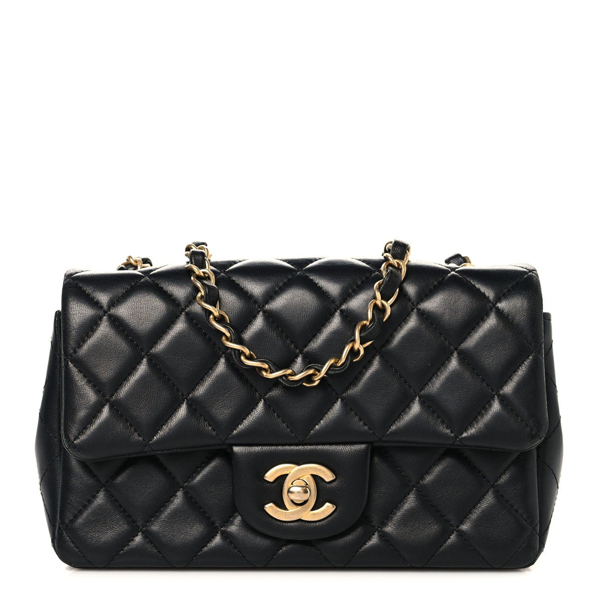 Lambskin Quilted Mini Rectangular Flap Black