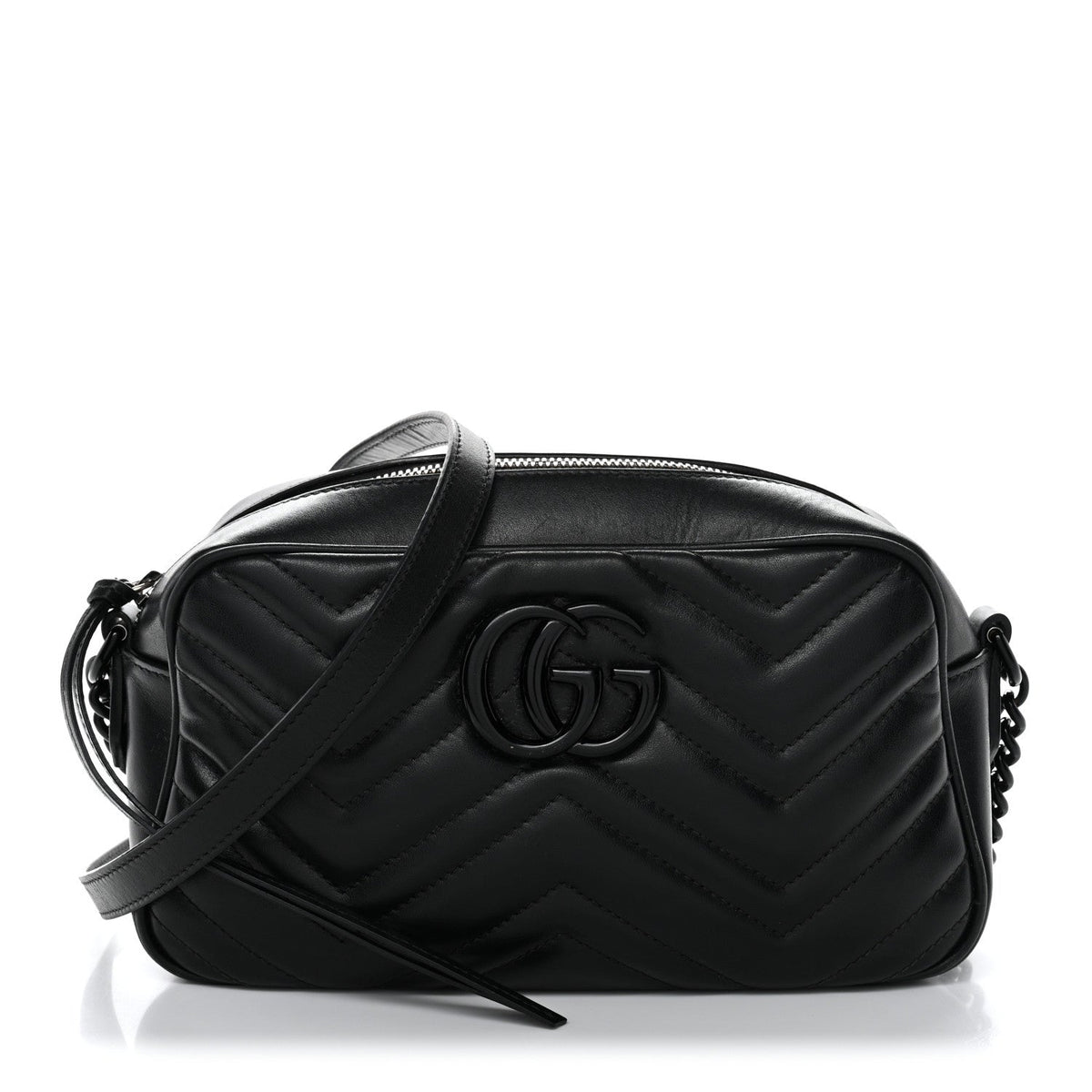 Calfskin Matelasse Monochrome Small GG Marmont Chain Shoulder Bag Black