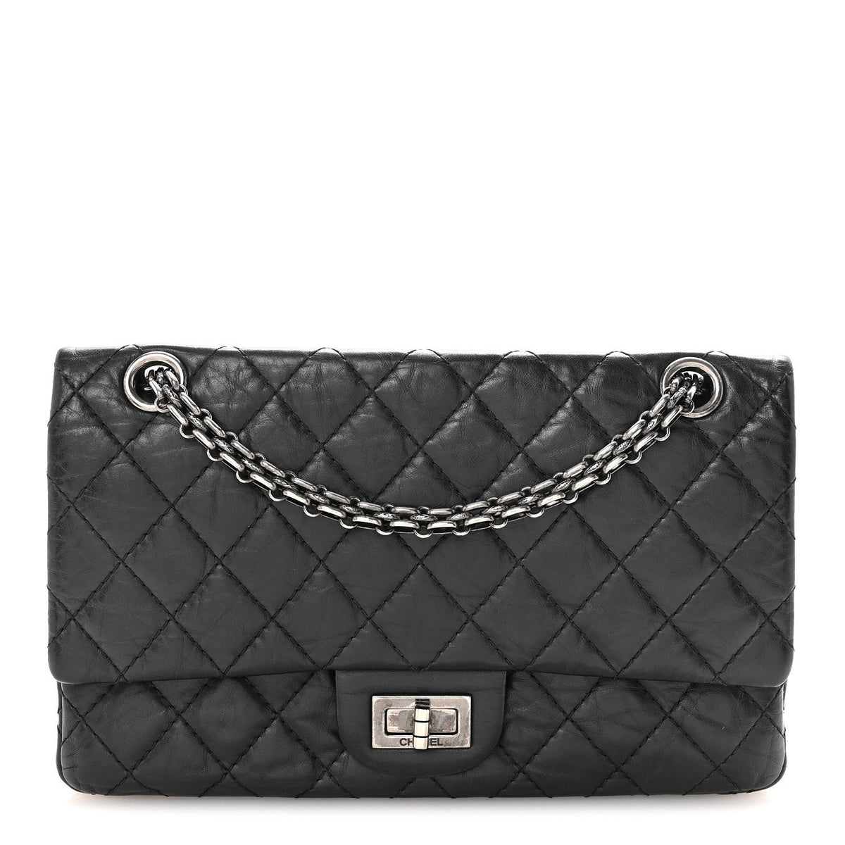 Aged Calfskin Quilted 2.55 Reissue 225 Flap Black