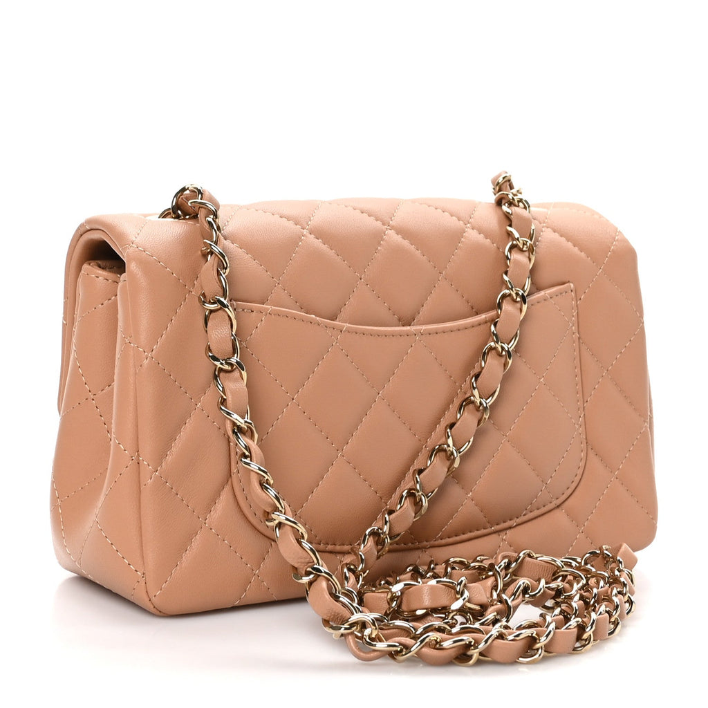 Lambskin Quilted Mini Rectangular Flap Brown