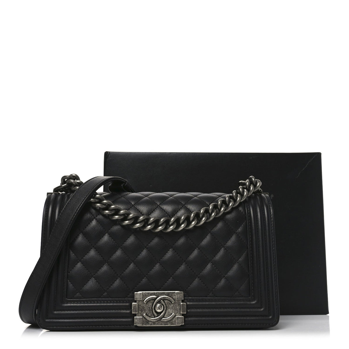 Calfskin Quilted Medium Boy Flap Black