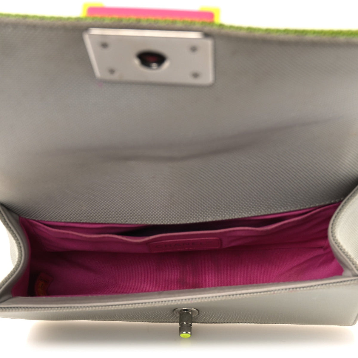 Canvas Quilted Medium Fluo Boy Flap Dark Grey Fuchsia Green