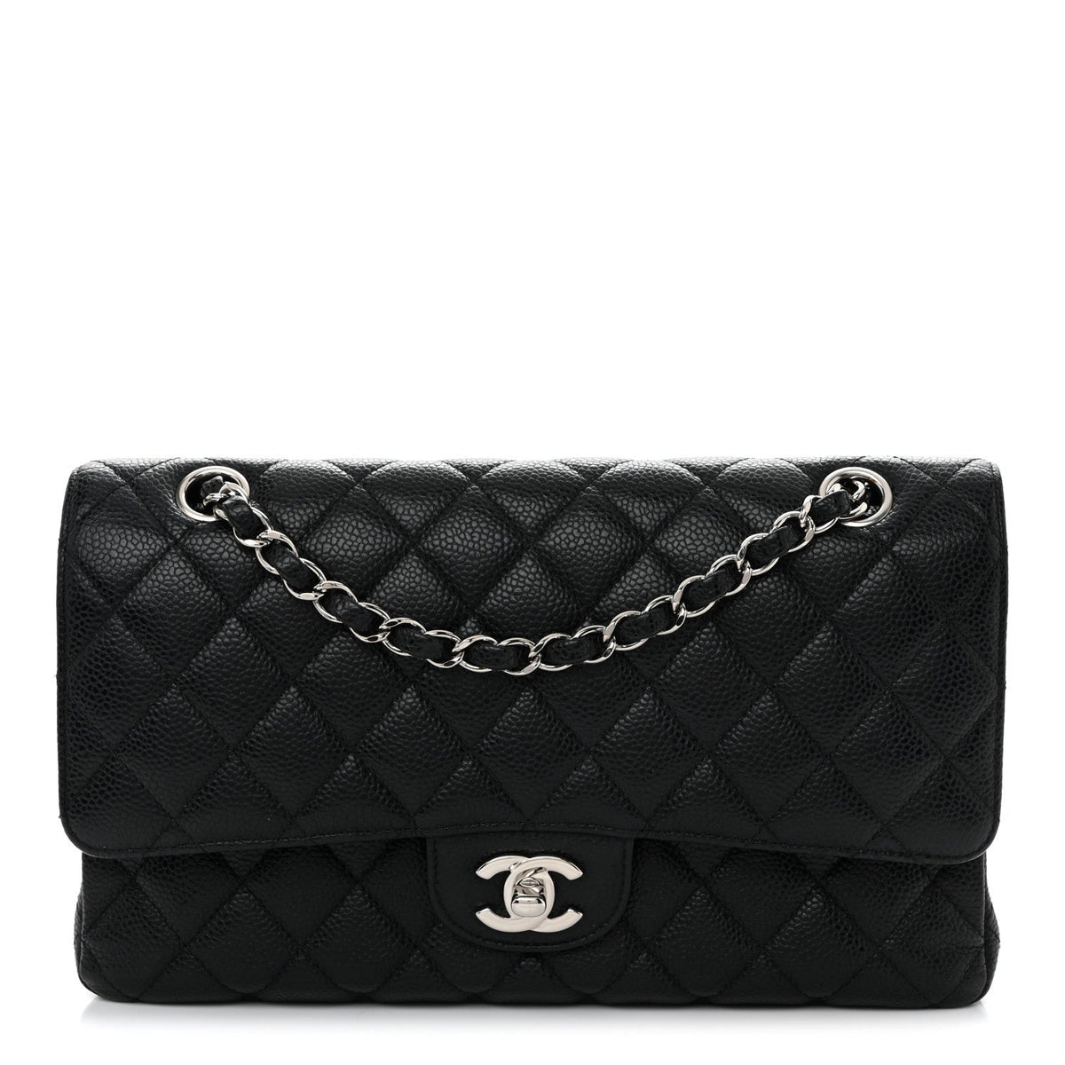 Caviar Quilted Medium Double Flap Black