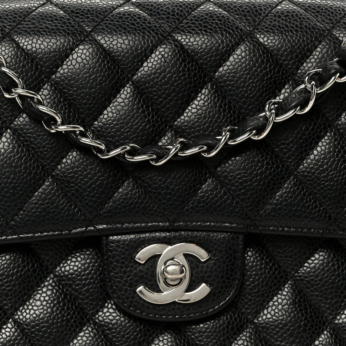 Caviar Quilted Medium Double Flap Black