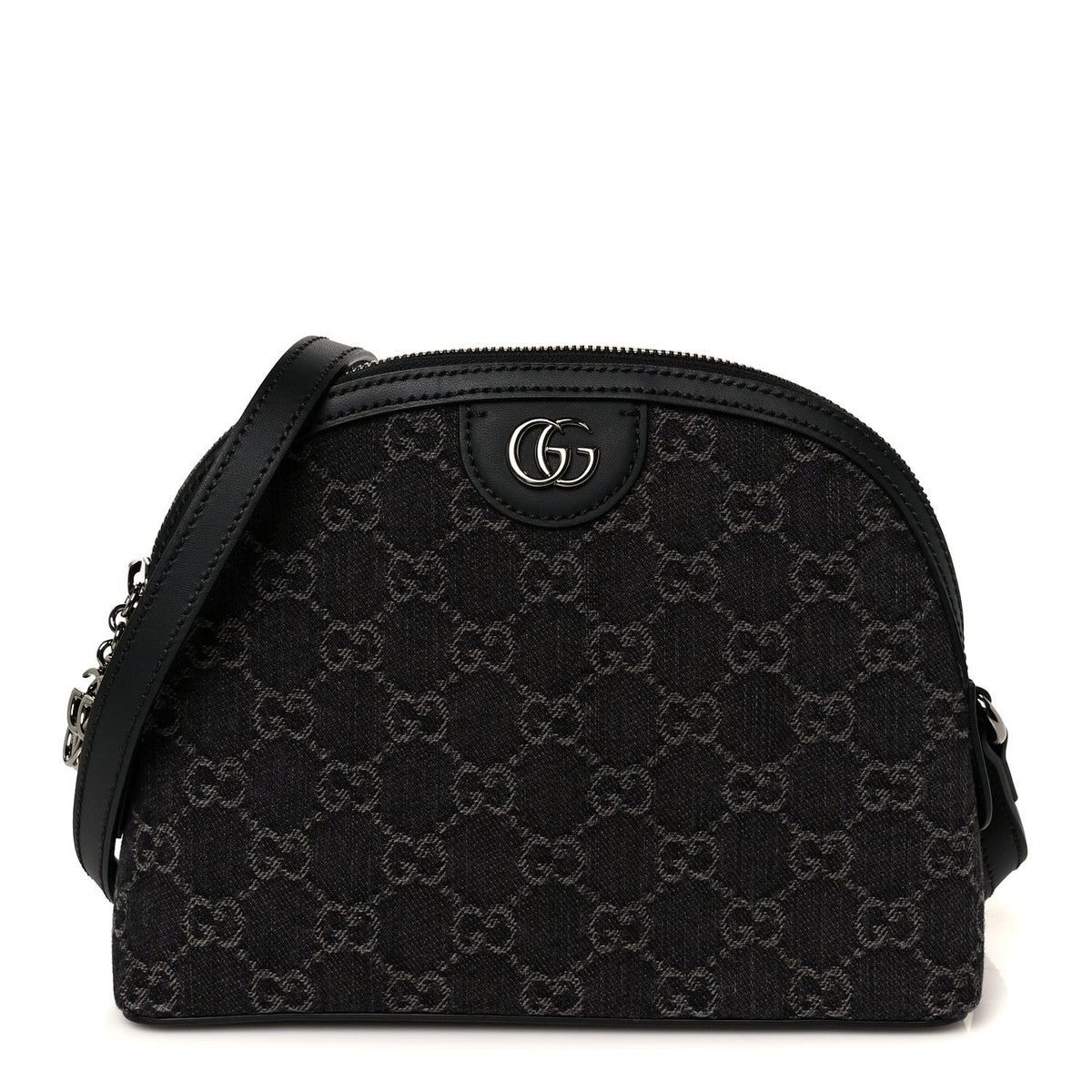 Denim Cuoio Harness GG Monogram Small Ophidia Dome Shoulder Bag Black Medium Grey