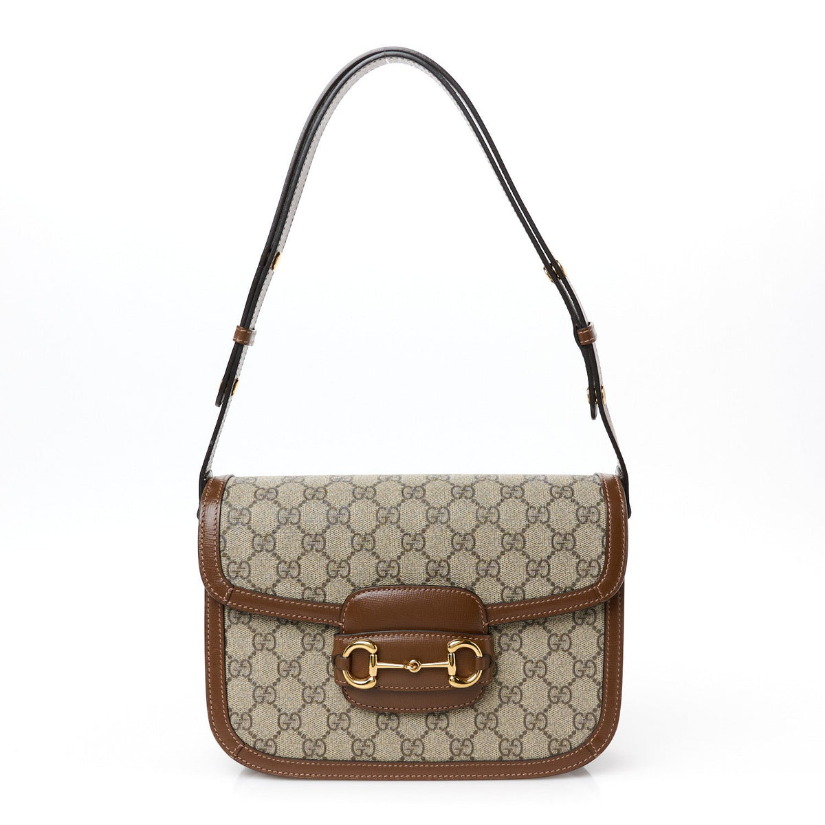 GG Supreme Monogram Azalea Calfskin Horsebit 1955 Shoulder Bag Beige Brown Sugar
