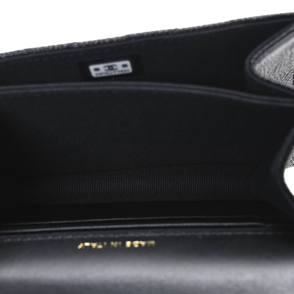Caviar Quilted Mini Ribbon Wallet On Chain WOC Black
