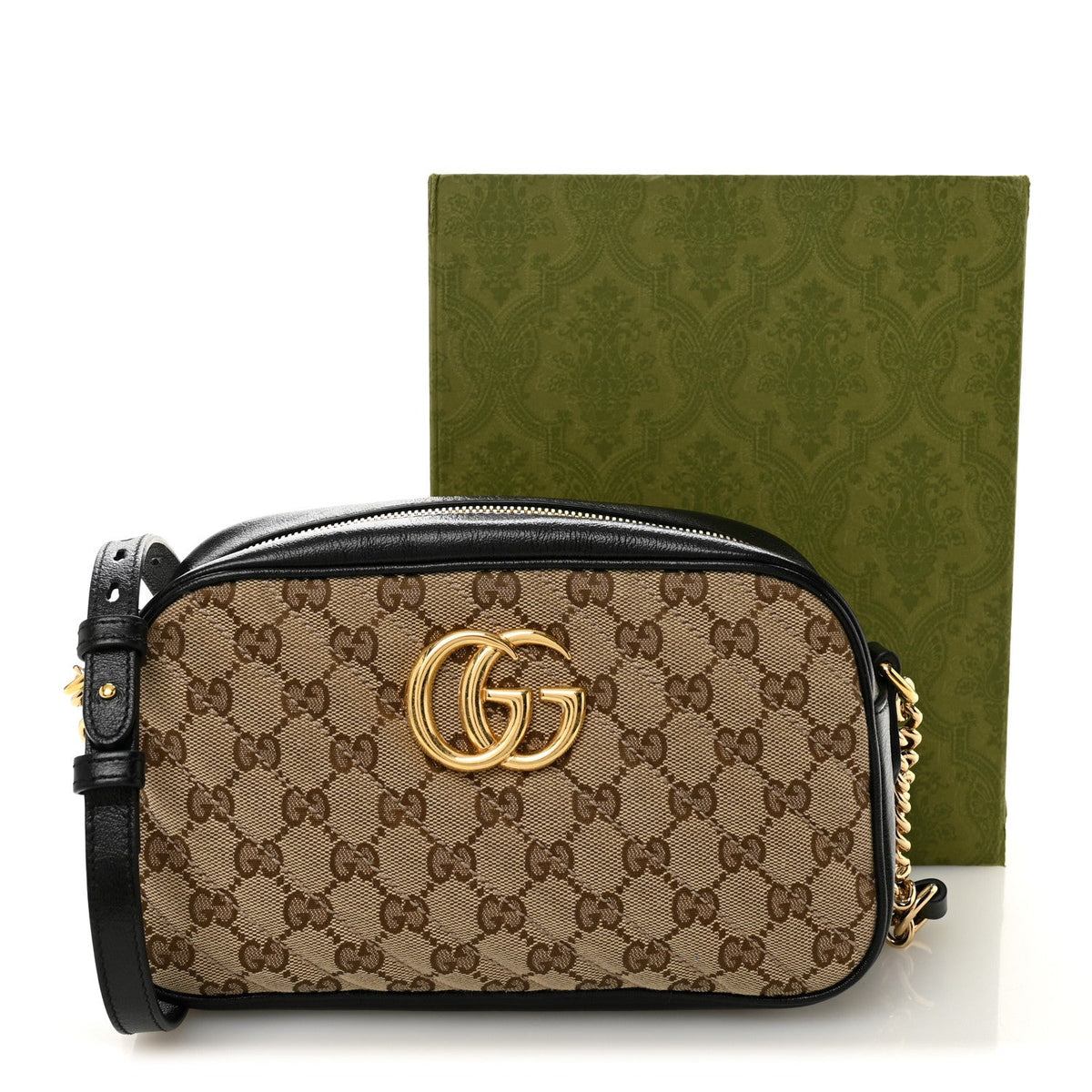 Monogram Matelasse Diagonal Small GG Marmont Chain Shoulder Bag Beige Black