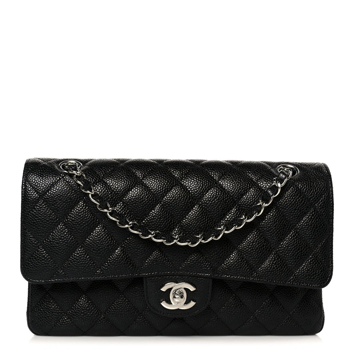 Caviar Quilted Medium Double Flap Black