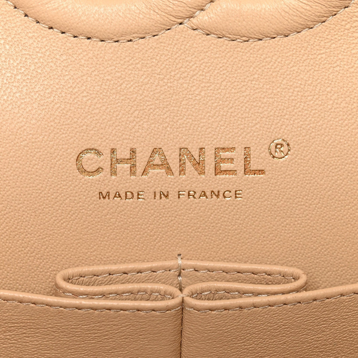 Caviar Quilted Medium Double Flap Beige