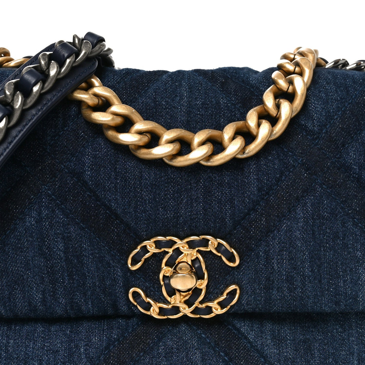 Denim Quilted Medium Chanel 19 Flap Blue