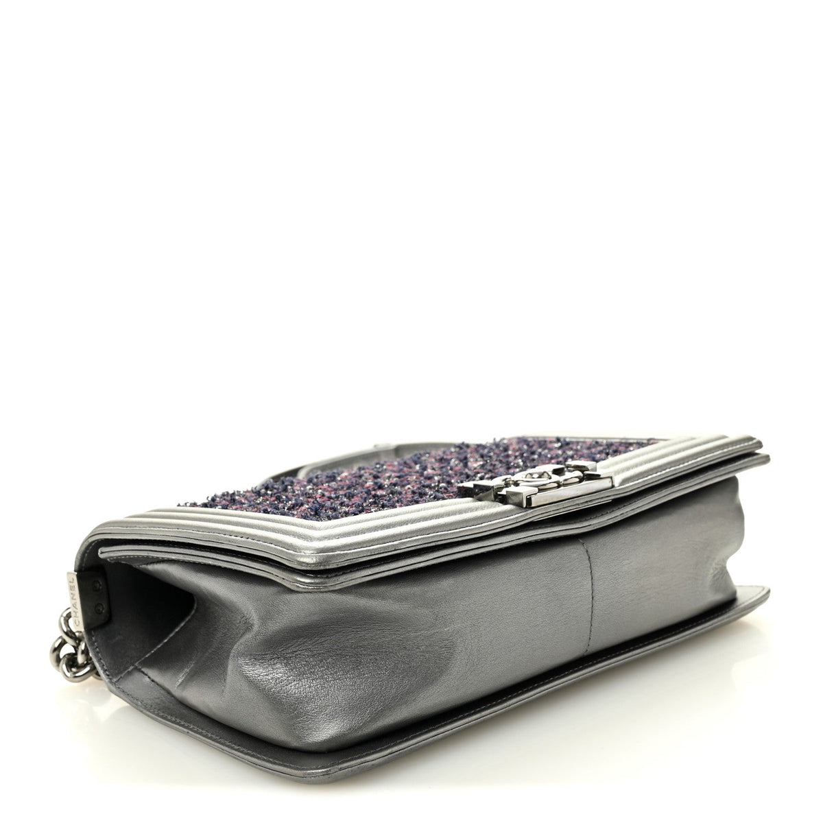 Tweed Metallic Lambskin Medium Boy Flap Silver