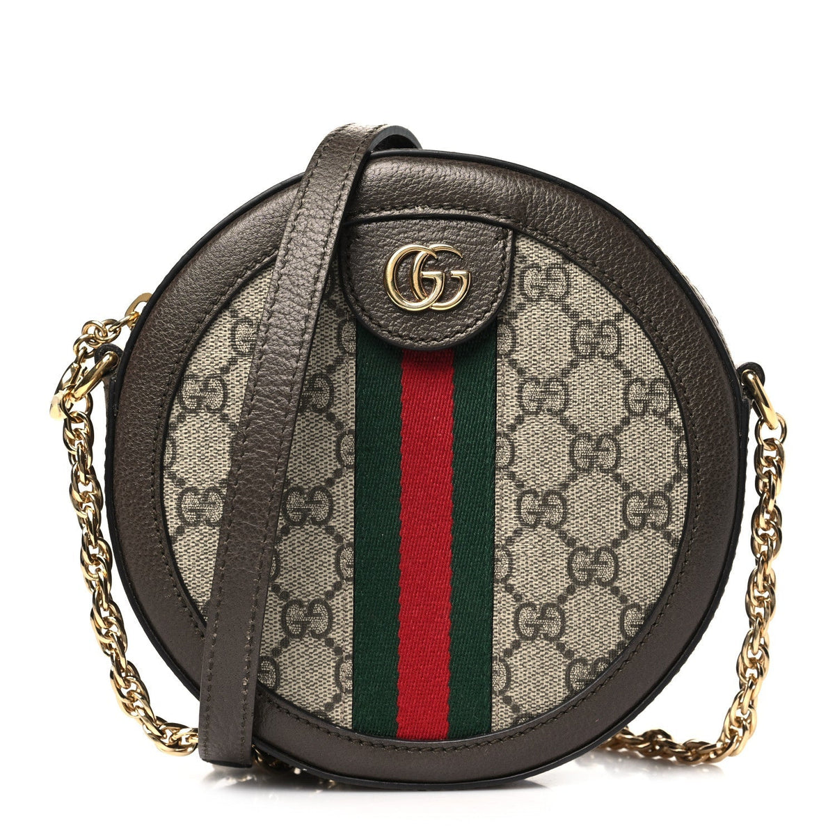 GG Supreme Monogram Web Mini Ophidia Round Shoulder Bag Brown