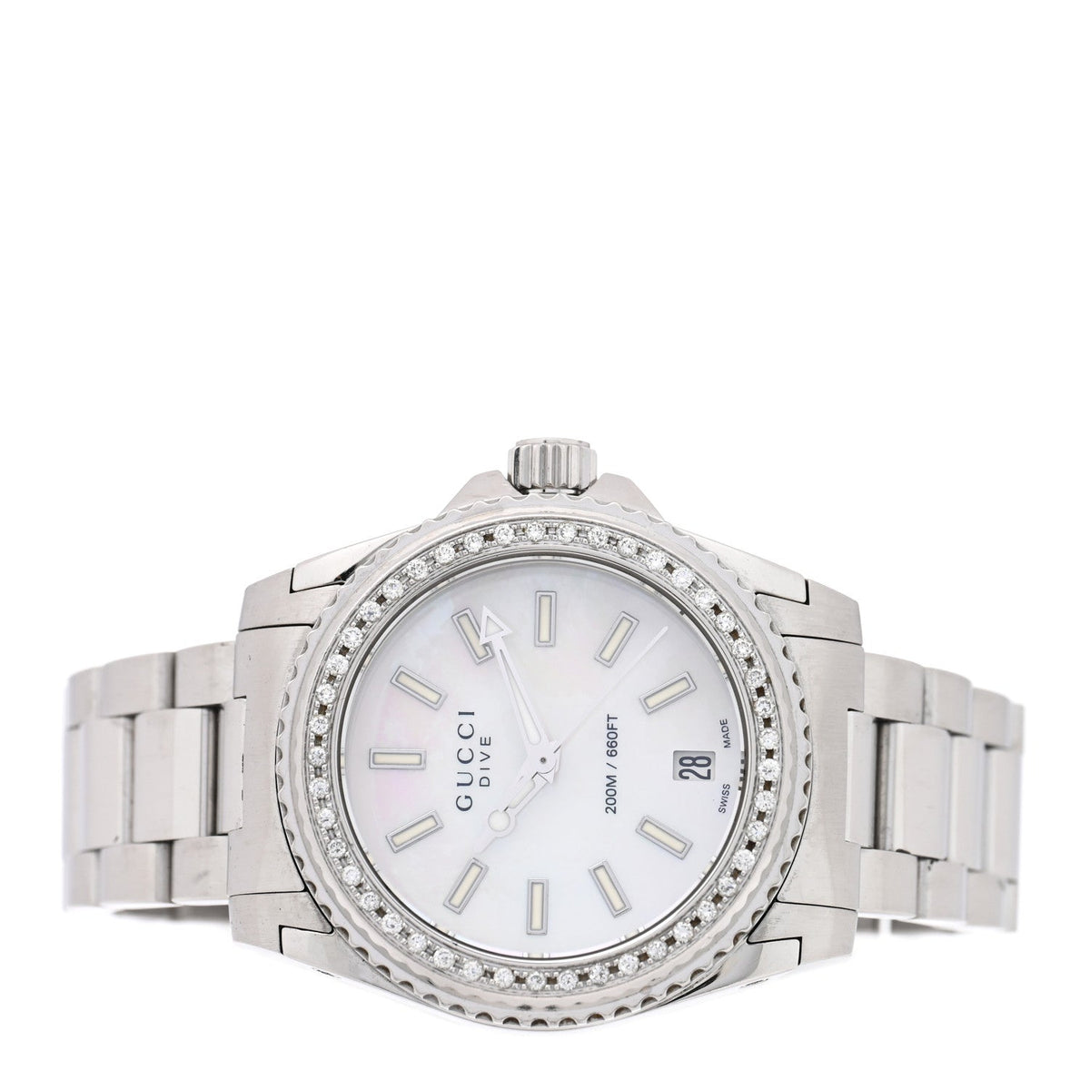 Stainless Steel Diamond Mother of Pearl 32mm Dive Quartz Watch