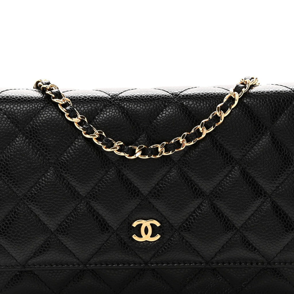 Caviar Quilted Wallet on Chain WOC Black
