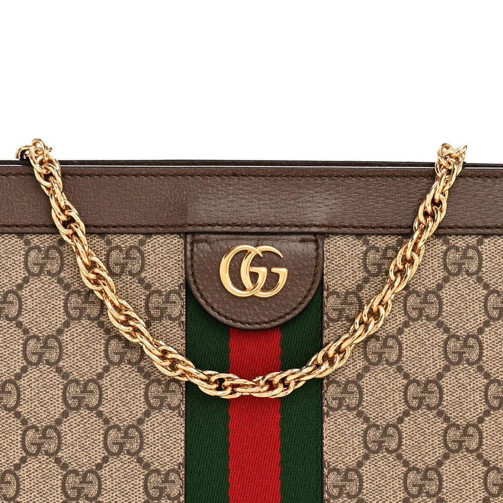 GG Supreme Monogram Web Medium Ophidia Chain Shoulder Bag Brown
