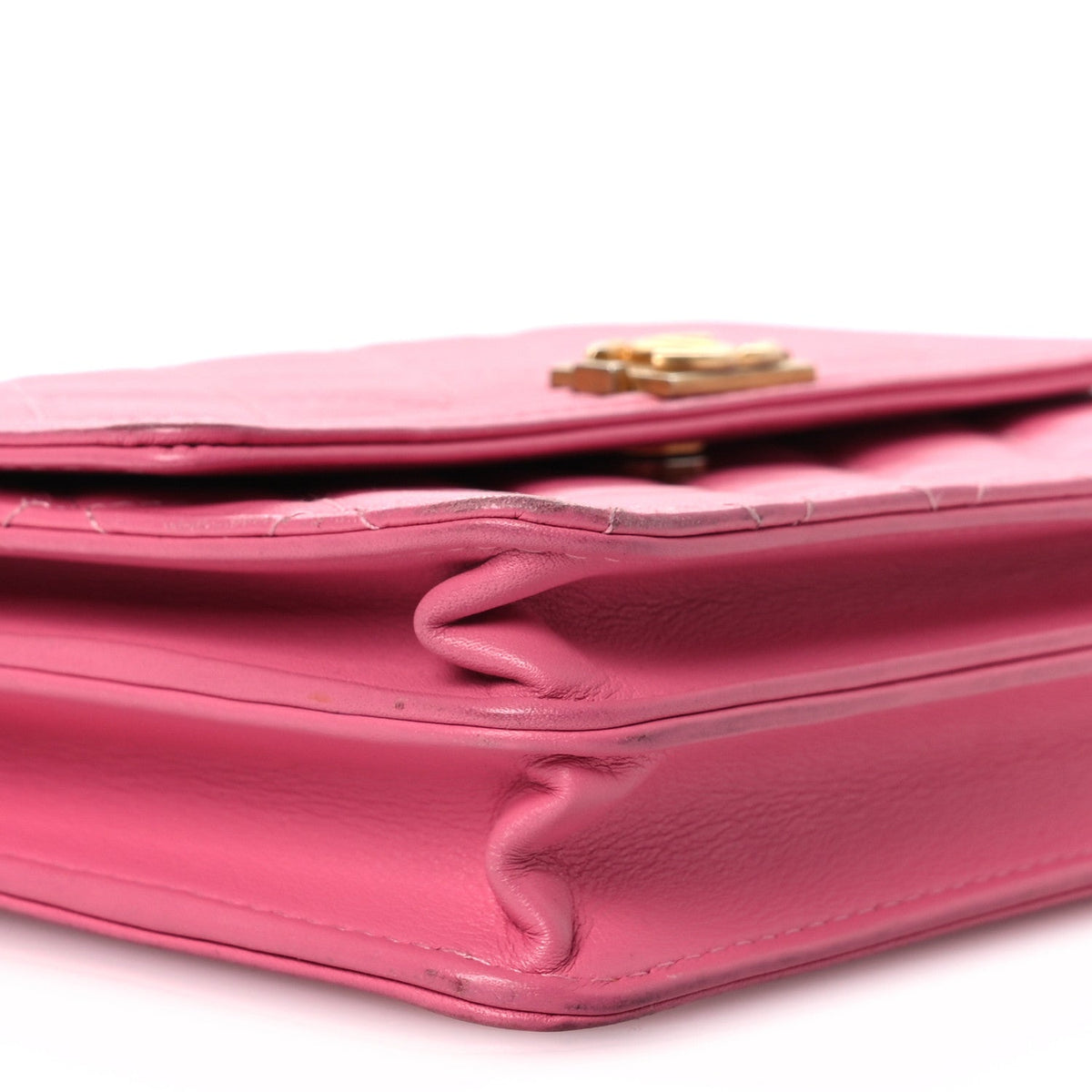 Lambskin Quilted Boy Square Wallet on Chain WOC Pink