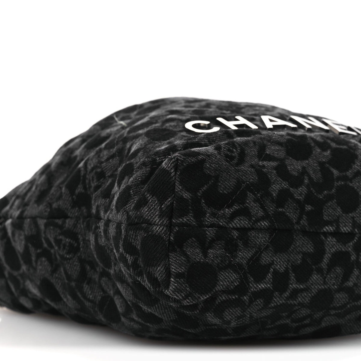 Denim Quilted Floral Print Mini Chanel 22 Black Grey